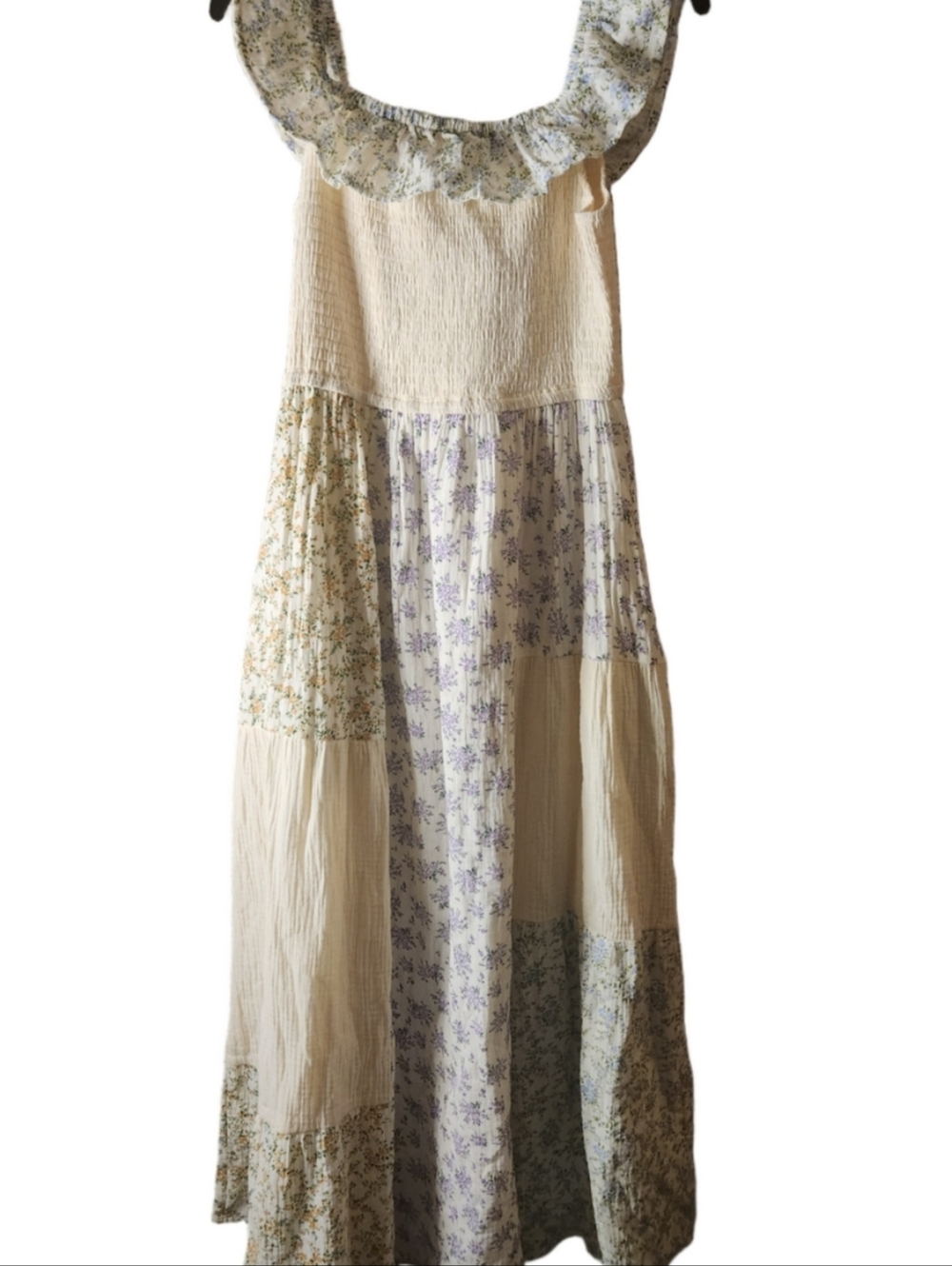 Oddi Delicate Dainty Print Cream Patchwork Floral Ruffle Maxi Dress Nwt Small - Picture 7 of 9